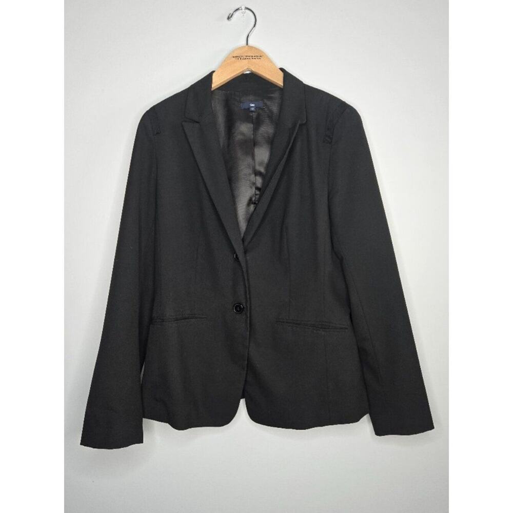 Gap Two Button Blazer Black Grosgrain Shoulder Detail Size 10